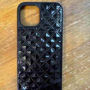 Leather Bandolier Phone Case- Black Embossed/Pewter - iPhone 12 Pro Max
